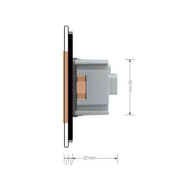 LIVOLO Електрична розетка з заземленням LIVOLO, золота з чорною рамкою, шторки, скло, 250В 16А Коломия