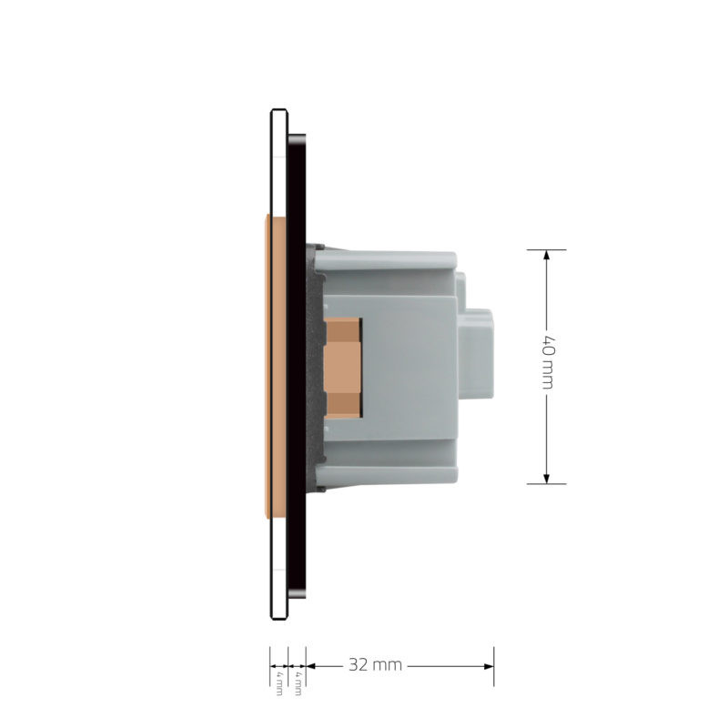 LIVOLO Електрична розетка з заземленням LIVOLO, золота з чорною рамкою, шторки, скло, 250В 16А Коломия - фото 6