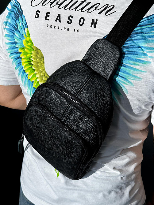 Слінг із натуральної шкіри, сумка через плече шкіряна SKILL (Чорна) Суми - фото 3