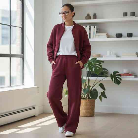Жіночий костюм-двійка з широкими штанами Бордовий 48/52 Харків