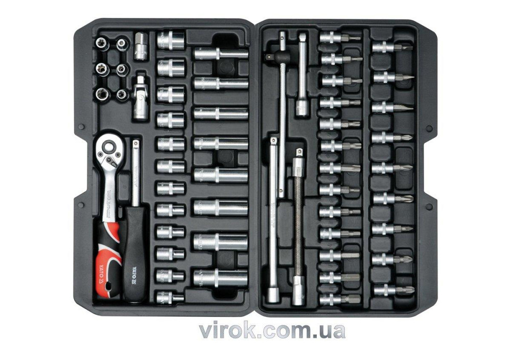 Набір головок торцевих YATO : квадрат 1/4", насадки викруткові з інструментами. 56 шт. [10] Одеса - фото 1