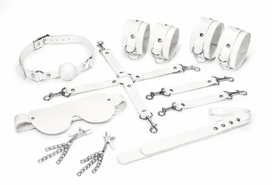 Набір Feral Feelings BDSM Kit 7 White, наручники, поножі, конектор, маска, падл, кляп, затискачі Львов