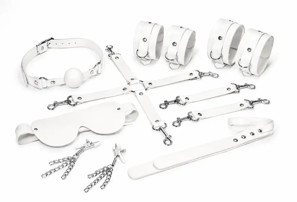 Набір Feral Feelings BDSM Kit 7 White, наручники, поножі, конектор, маска, падл, кляп, затискачі Львов - изображение 1