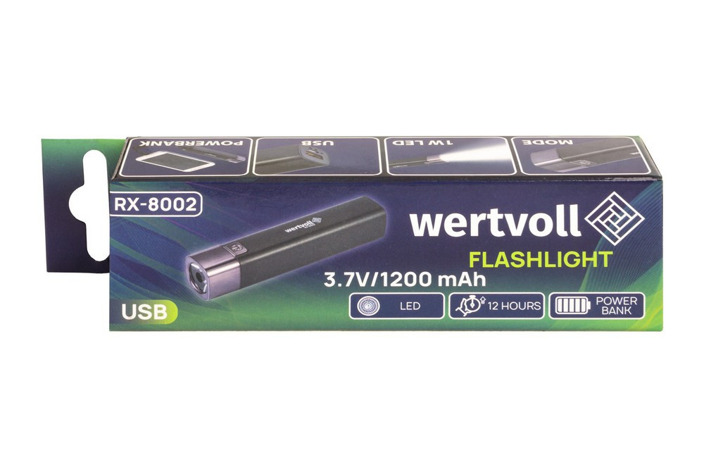 Ліхтар WERTVOLL 3 режими LED Li-ion 1200 mAh/t 7000 K/80 lum powerbank ABS 122х25 мм BLACK RX-8002 Рівне - фото 9