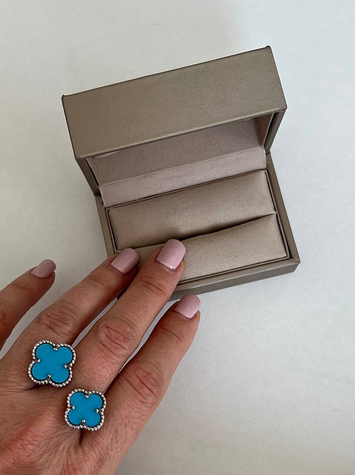 Кольцо Van Cleef посеребрение / кольцо летнее голубой клевер Одесса - изображение 2