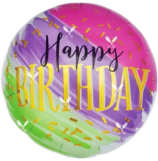 Фольгована куля happy birthday трикольоровий 18