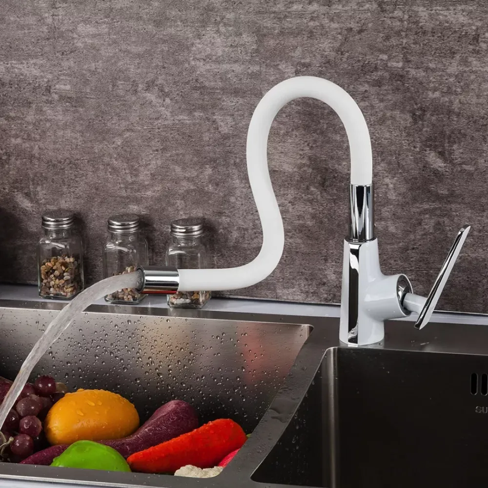 Змішувач для кухні з гнучким Frap F4458 білий/хром Київ - фото 3