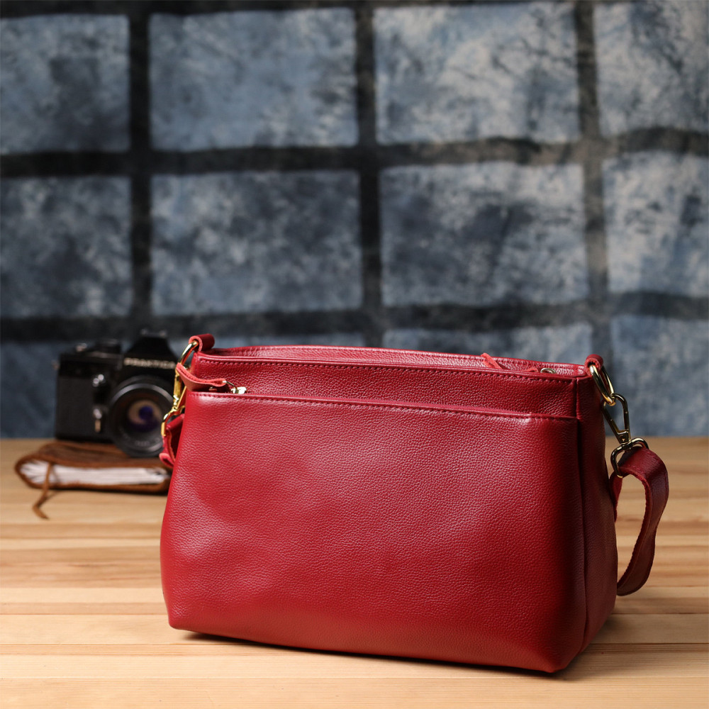 Елегантна сумка жіноча з твердим дном з натуральної шкіри Vintage 22982 Червоний Київ - фото 10