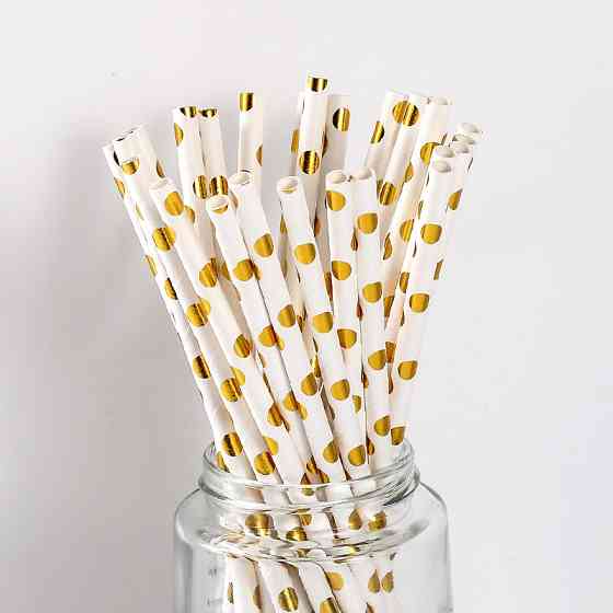 Коктейльні трубочки у горошок 25 штук 20 см золотисто-білий Київ