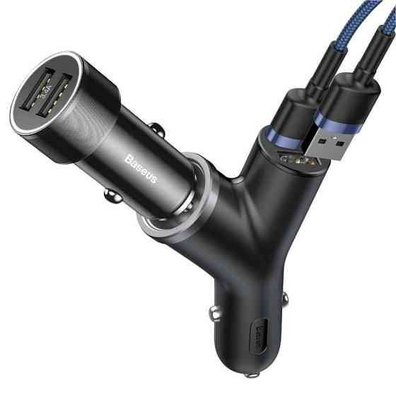 Автомобільний заряд Baseus Y-Type 3.4A 2USB + прикурювач CCALL-YX01 (Чорний) Миколаїв