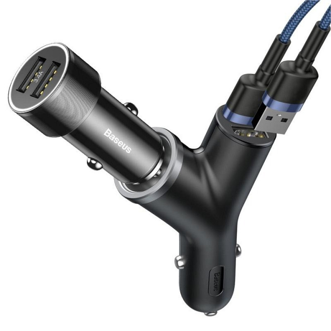 Автомобільний заряд Baseus Y-Type 3.4A 2USB + прикурювач CCALL-YX01 (Чорний) Миколаїв - фото 3