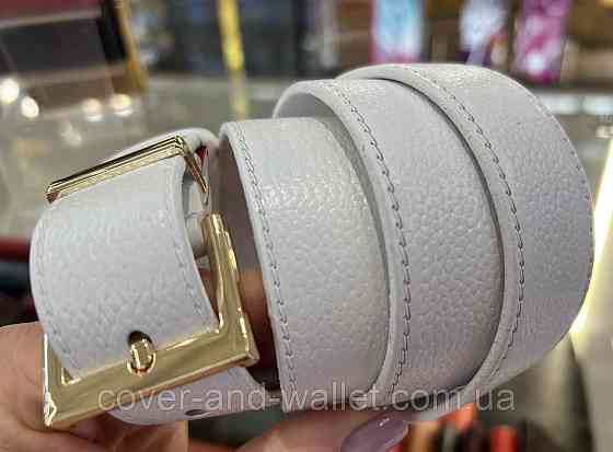 Белый женский ремень из итальянской кожи с золотистой пряжкой 30 мм PS Leather Киев