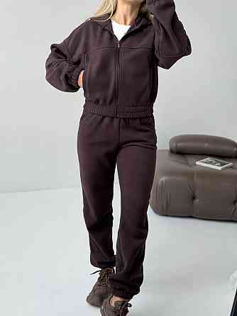 Женский повседневный теплый костюм на молнии с поларом флиса Шоколад, 46/48 Одесса