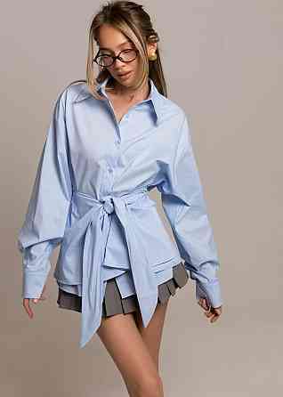 Жіноча базова приталена сорочка з поясом котон Одеса