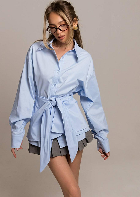 Жіноча базова приталена сорочка з поясом котон Одеса - фото 3