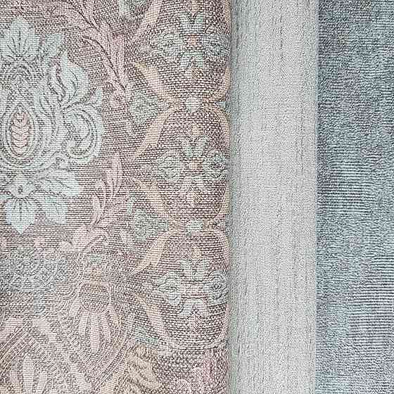 Шпалери метрові вінілові на флізелін Yuanlong Samsara східний стиль під килим бірюзові срібло на білому 3д Київ