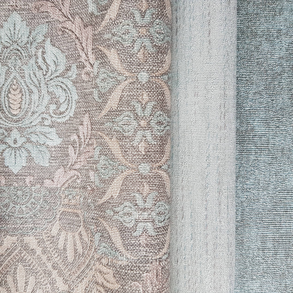 Шпалери метрові вінілові на флізелін Yuanlong Samsara східний стиль під килим бірюзові срібло на білому 3д Київ - фото 3