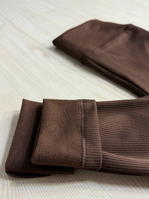 Лосини жіночі Cosmos 826 утеплені в рубчик на флісі з широким поясом коричневі, коричневий, M Київ - фото 15