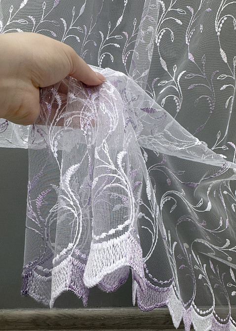 Тюль фатин с вышивкой и люрексом цвет белый с сиреневым 1653т Киев - изображение 3