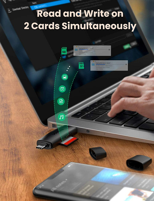 Кардрідер 2- в-1 TF/SD Ugreen CM304 80191 USB & USB-C (Чорний) Николаев - изображение 3