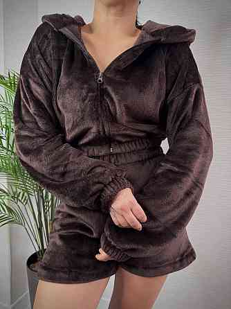 Жіноча тепла повсякденна махрова піжама щільна двостороння махра Шоколад Одеса