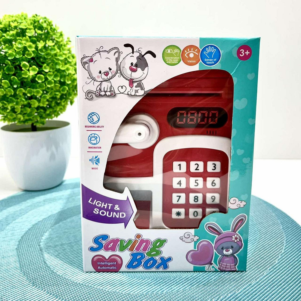 Сейф-скарбничка дитяча зі сканером відбитка пальця та кодовим замком затягує купюри звук підсвічування Червоний (MK 5411) Чернігів - фото 2