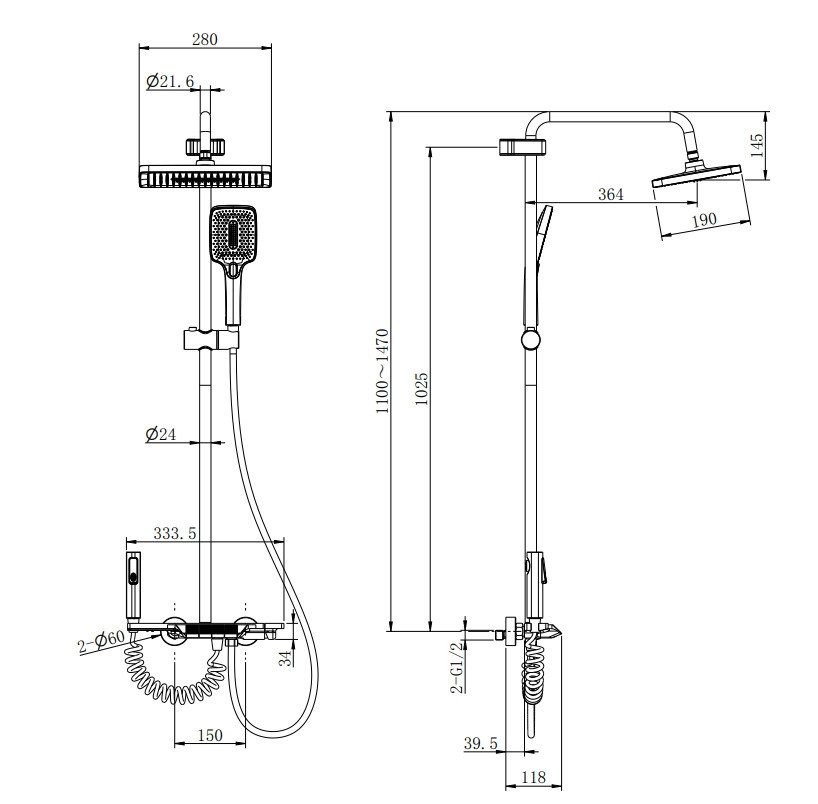 Душова колона зі змішувачем Mixxus Premium Terra 029-J Graphite (колір графіт) (MI8386)   ( 25015 ) Харків - фото 2