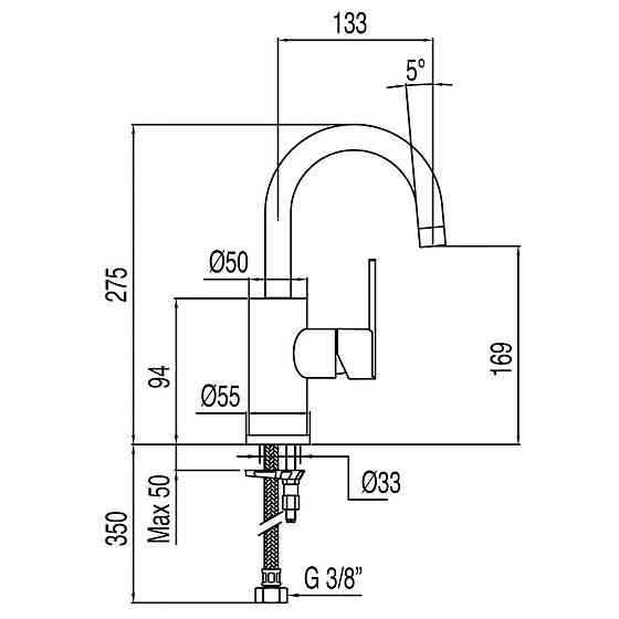Змішувач для умивальника TRES LEX-TRES 181703 висота H-275 мм.поворотній вилив 133мм Киев