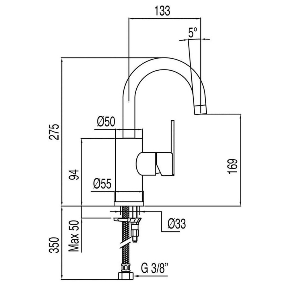 Змішувач для умивальника TRES LEX-TRES 181703 висота H-275 мм.поворотній вилив 133мм Київ - фото 2