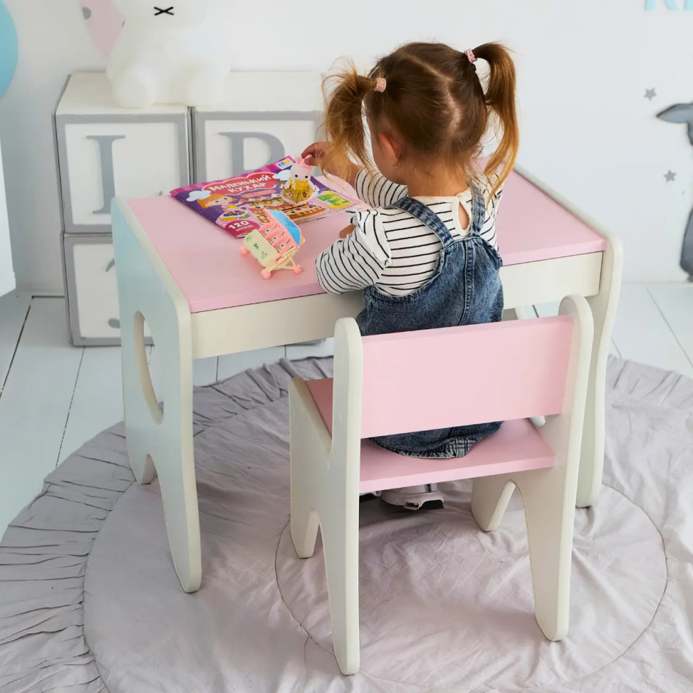 Набір дитячих меблів столик із шухлядою та стільчик 70х45х51 см (Білий з рожевим) Вінниця - фото 7