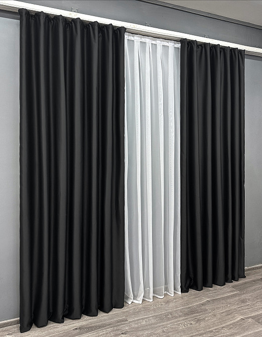 Комплект готовых штор VR-Textil Блэкаут Midnight № 1165ш Черный 200х290 см 2 шт (32-099) Киев - изображение 12