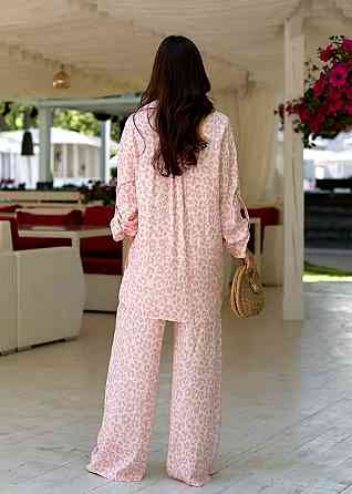 Женский стильный трендовый костюм двойка турецкий лен-штапель Розовый, 46/48 Одесса