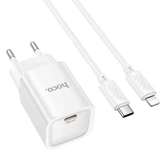 Мережевий зарядний пристрій з кабелем HOCO C148A Charm single port PD30W charger set (C to iP) (EU) White Одеса