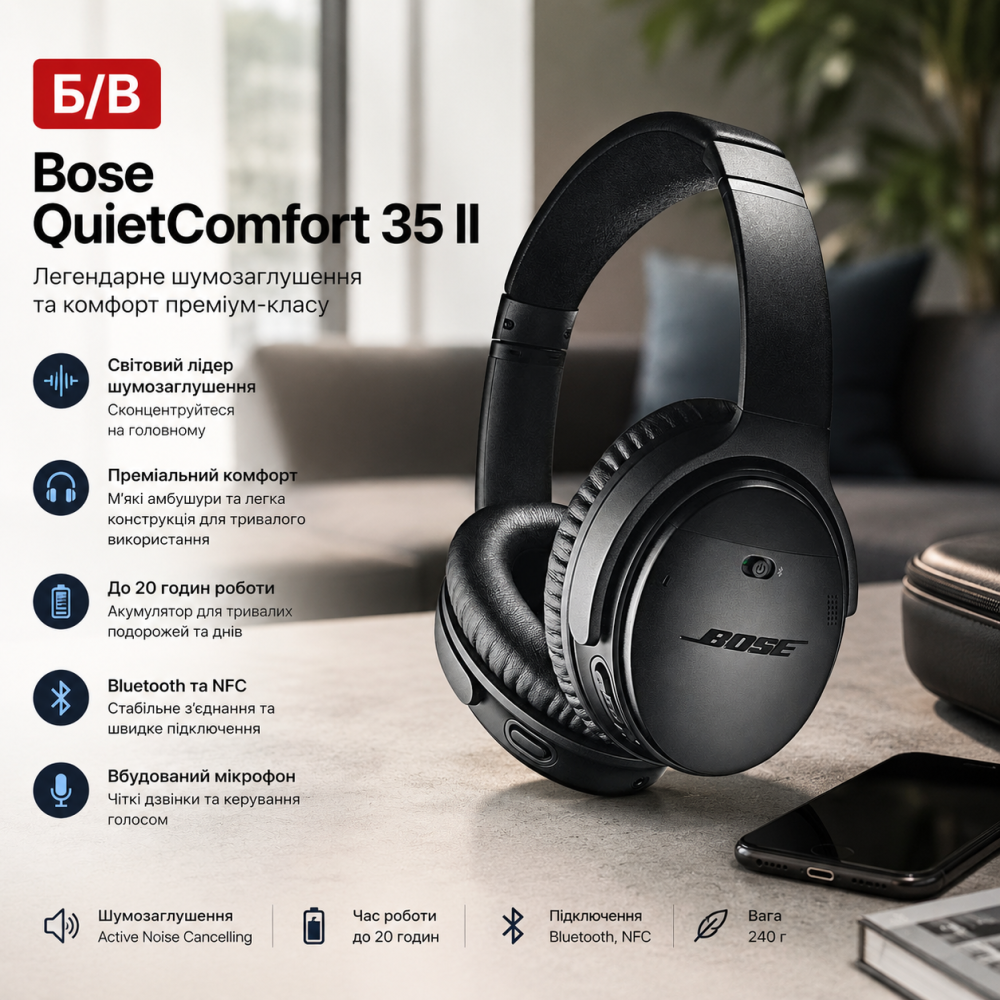 Б/У Наушники Bose QuietComfort 35 II (QC35 II): Легендарное шумоподавление и комфорт премиум-класса Киев - изображение 8