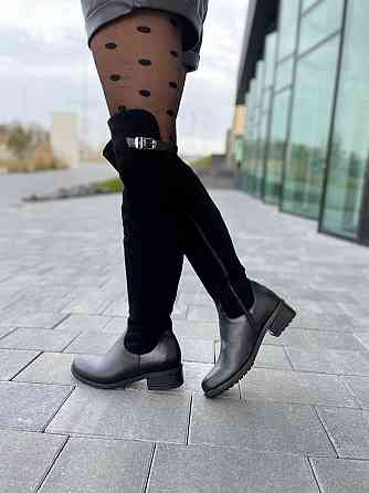 Vesna Ботфорти жіночі VESNA чорні шкіра+замша натуральна висота 53 см обхват 35-37 см (2411/2) Коломия