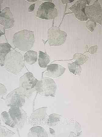 Шпалери вінілові на флізеліні Marburg Chelsea 0.53х10 смугою зелені гілки листя на білому Київ