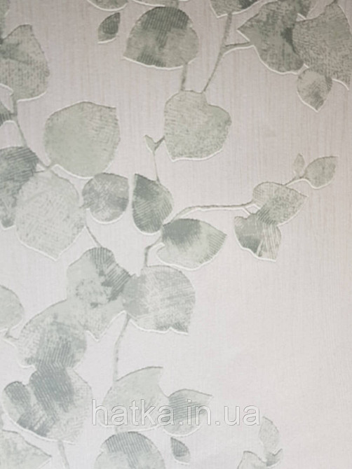 Шпалери вінілові на флізеліні Marburg Chelsea 0.53х10 смугою зелені гілки листя на білому Київ - фото 3