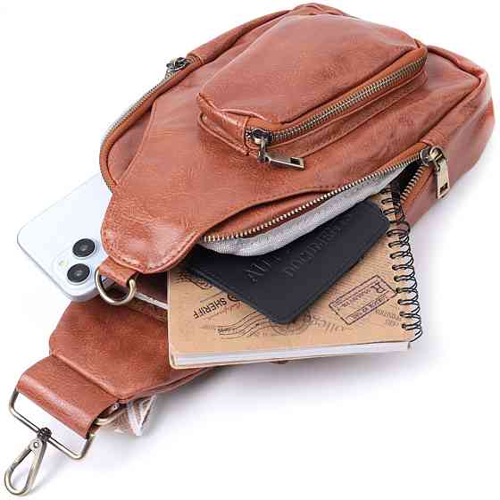 Жіноча сумка з екошкіри з акцентом на текстильну лямку Рудий (Vintage) Київ