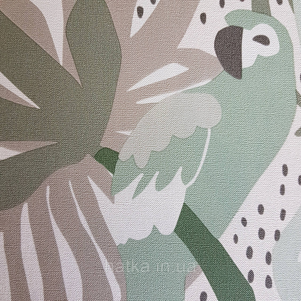 Шпалери флізелінові BN Doodleedo 0,53 х 10 м дитячі тропіки мавпи, папуги пальми монстери зелені сірі Київ - фото 2