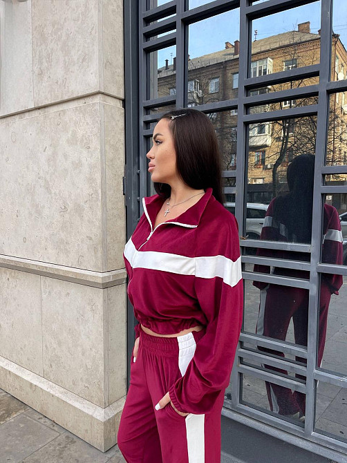 Женский стильный повседневный костюм двойка велюр спорт Бордо, 42/44 Одесса - изображение 5