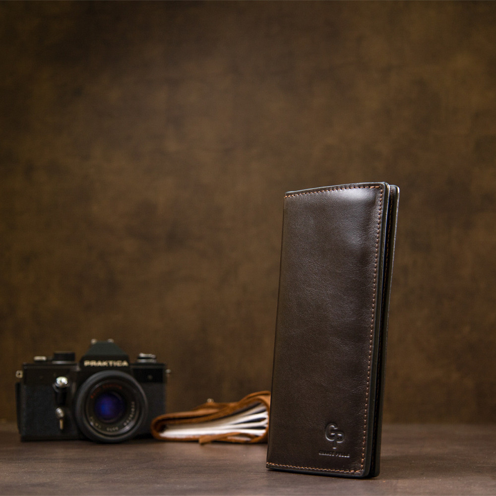 Кожаное глянцевое портмоне GRANDE PELLE 11469 Темно-коричневый Киев - изображение 8