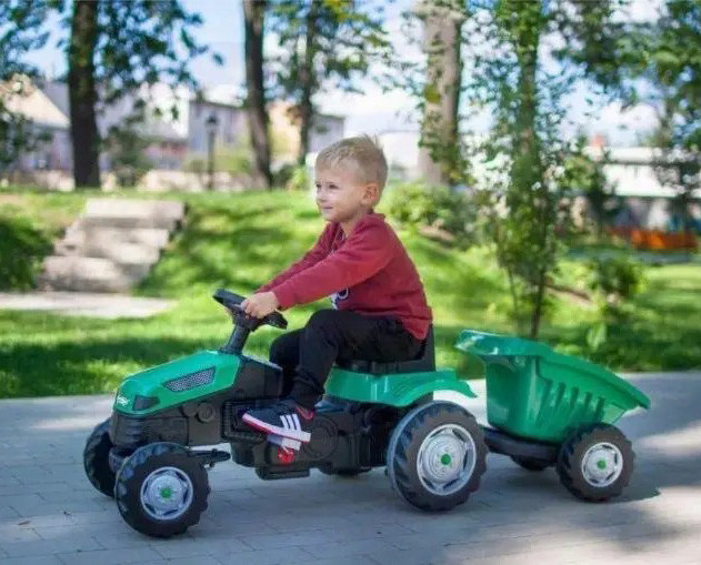 Дитячий педальний трактор з причепом Pilsan зелений на педалях для дітей Київ - фото 9