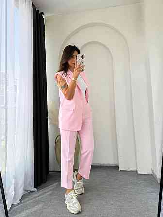 Жіночий базовий брючний костюм-двійка: жилет і штани креп костюмка Рожевий, 50/52 Одеса