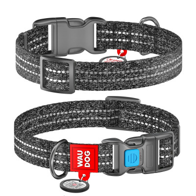 Нашийник для тварин WAUDOG Re-cotton з QR паспортом світловідбивний Ш 25 мм Д 33-49 см сірий (029211) Вінниця - фото 4