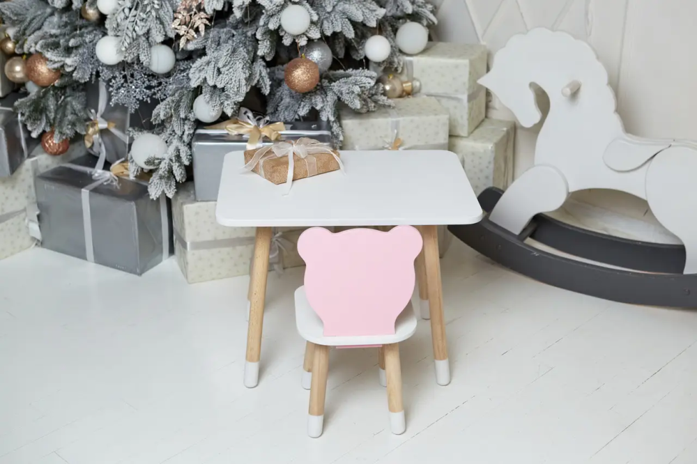 Дитячий прямокутний столик (Білий) та стільчик Ведмедик (Рожевий) Вінниця - фото 3