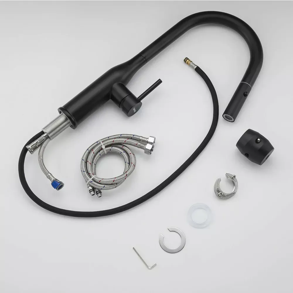 Змішувач з висувним виливом для кухні GAPPO G4398-46, 2 режими, чорний Київ - фото 4