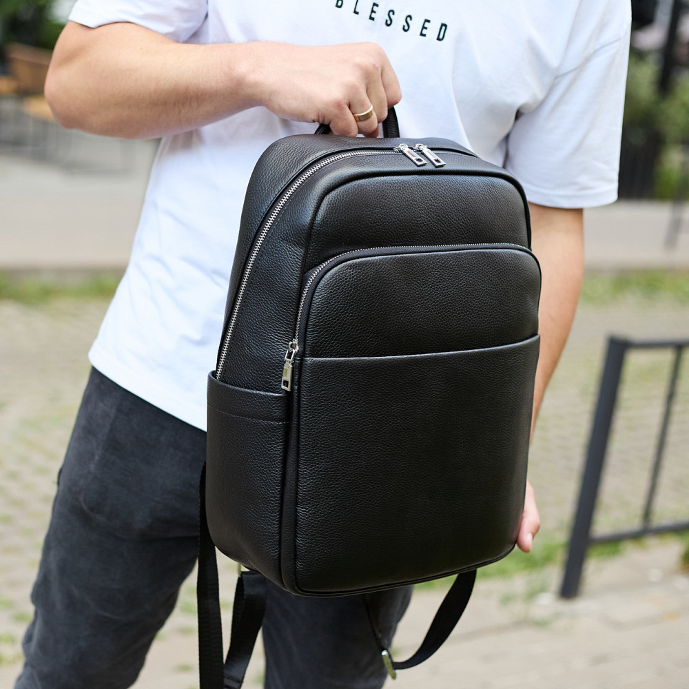 Універсальний чоловічий рюкзак із шкіри 41х31х16, зручний наплічник для ноутбука та документів, чорний Кам'янське - фото 3