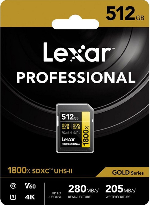Карта памяти Lexar 512GB Professional 1800x UHS-II SDXC GOLD Series. Киев - изображение 1