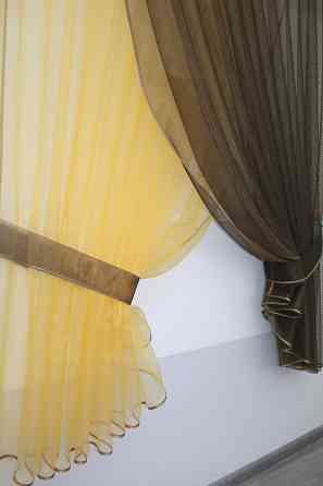 Кухонные шторки VR-Textil № 101к с подвязками золотистый с венге 345х170 см (52-0421) Киев