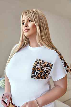 Жіноча футболка з леопардовими вставками "Esme" оптом від виробника | Норма| Розпродаж моделі Білий, 46-48 Київ